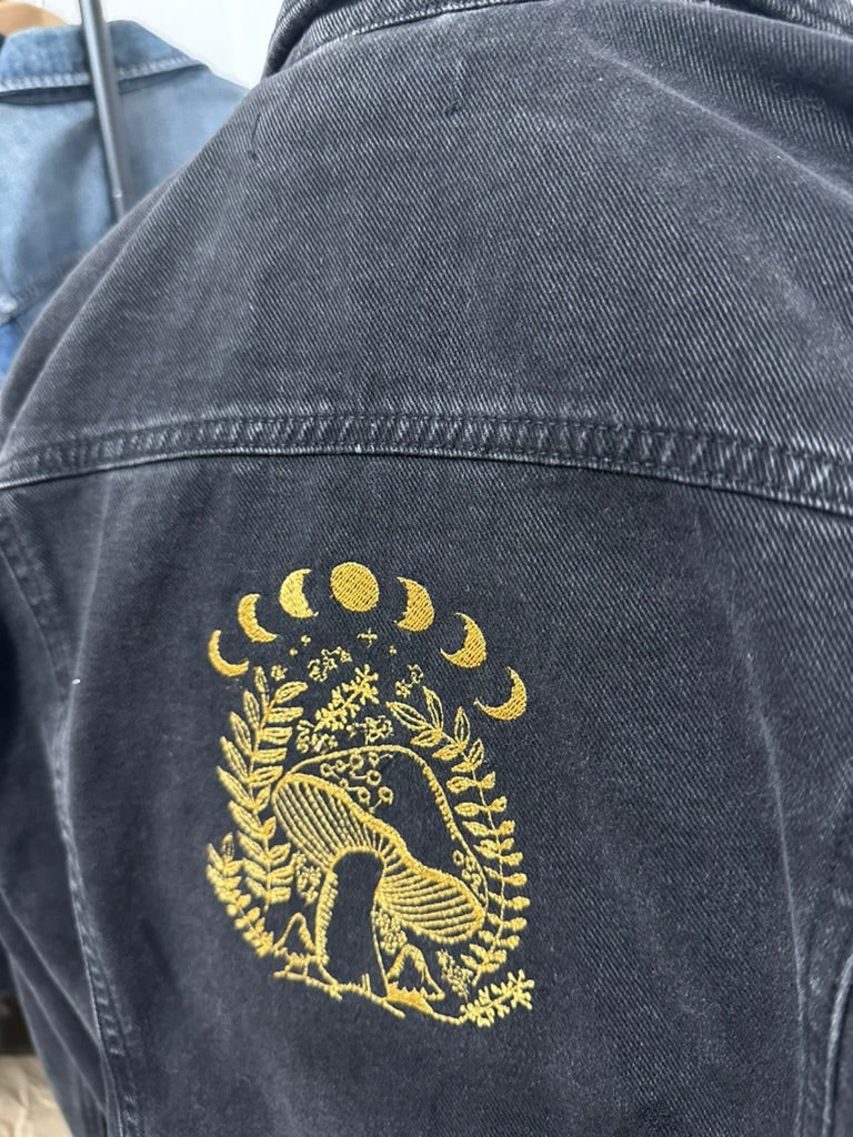 Golden Moon & Mushroom Mystical Embroidered Jacket