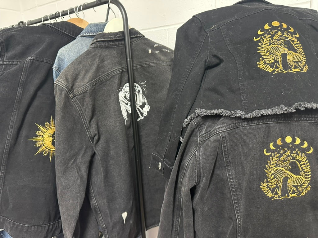Golden Moon & Mushroom Mystical Embroidered Jacket