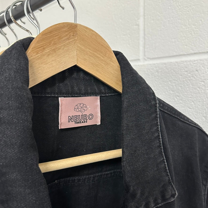 Mystic Mushroom Embroidered Black Denim Jacket