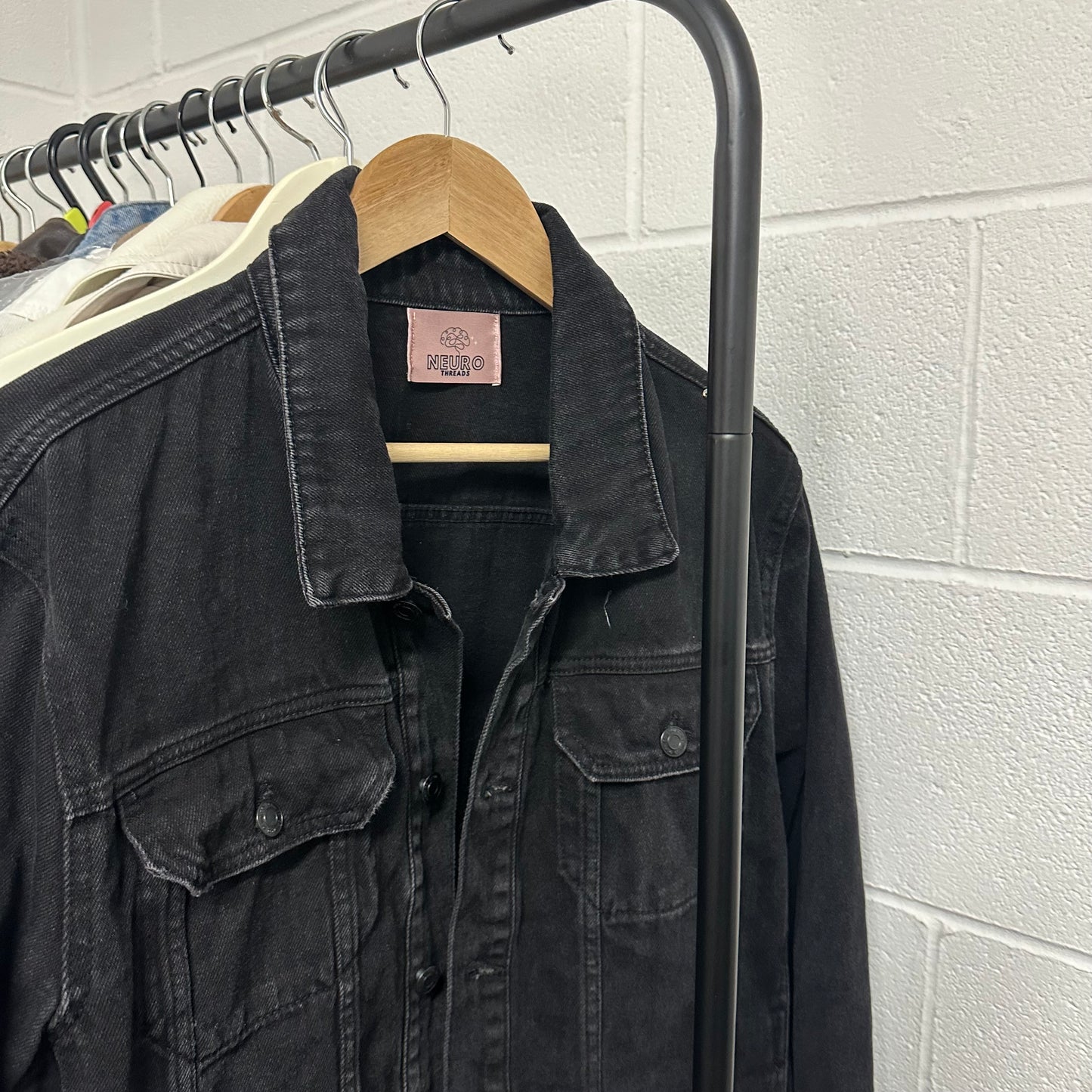 Star & Moon Embroidered Black Denim Jacket