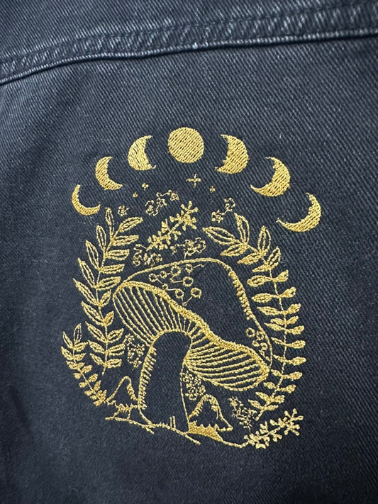 Golden Moon & Mushroom Mystical Embroidered Jacket