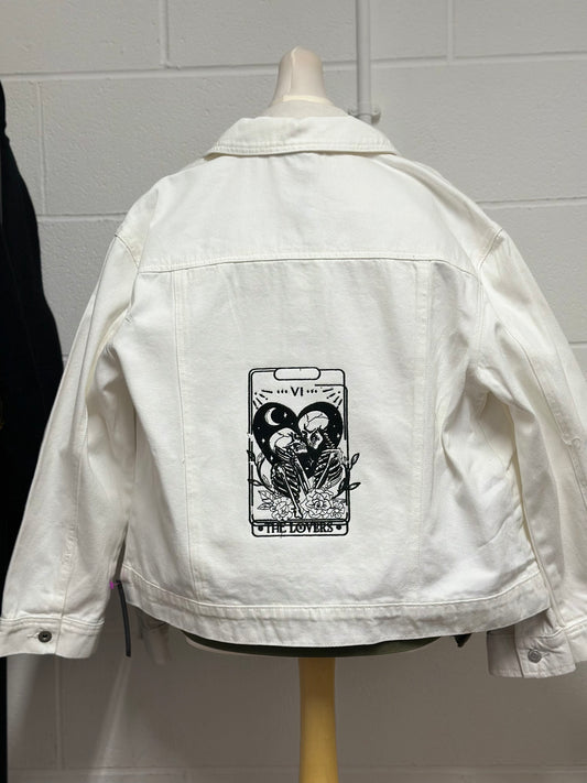 The Lovers Tarot Embroidered White Denim Jacket – Customisable