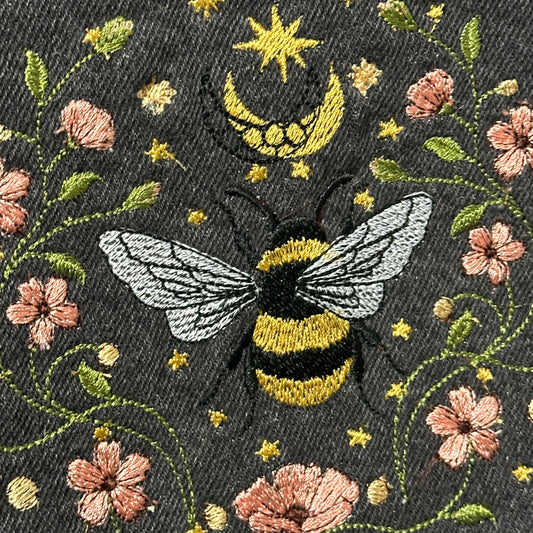 Bee design off-black Denim Jacket